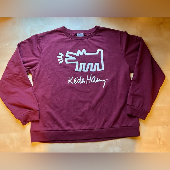 keith haring Tops - Keith Haring Burgundy Dog Art Sweatshirt